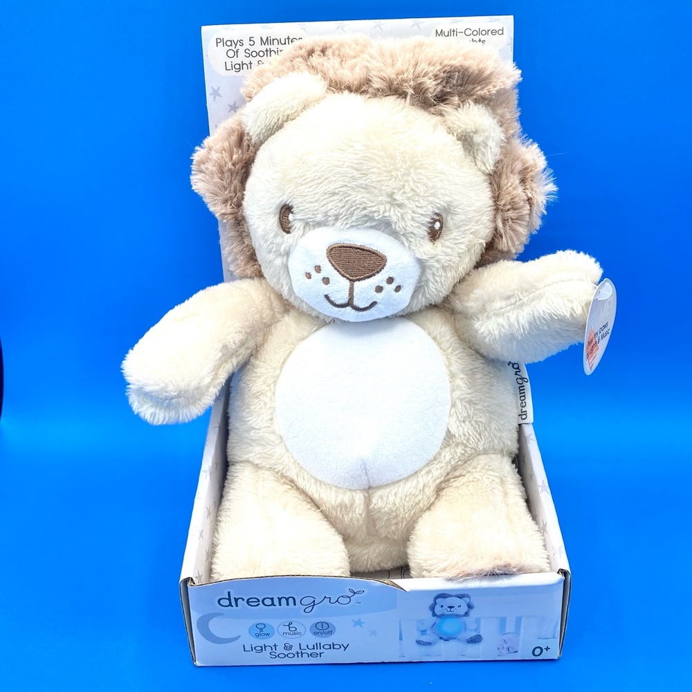 Dream Gro Plush 11” Lion Lighted Lullaby Soother Stuffed Animal Crib Hanger NEW